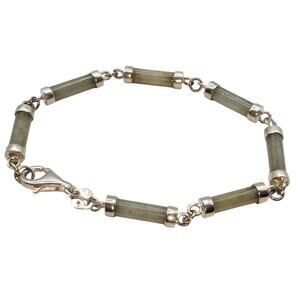 Vintage Jadeite 925 Sterling Silver Capped Link 7" Bracelet
